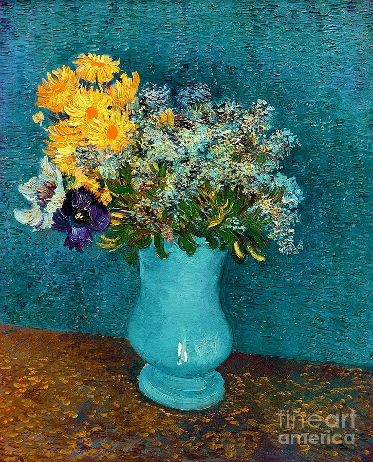 Vincent van Gogh - Vase with Lilac, Margerites and Anemones Painting by Alexandra Arts