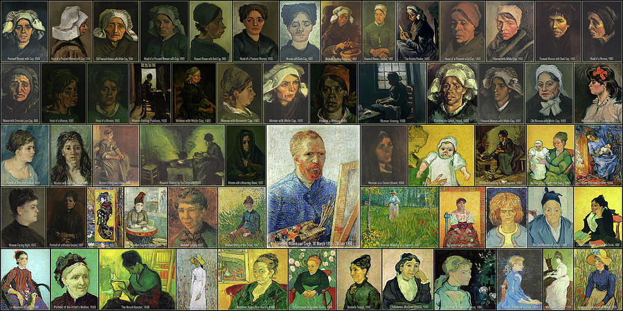 Vincent van Gogh Womens Modern Art Portrait Paintings. Famous 61 Pieces Collage Digital Art by Scott Mendell