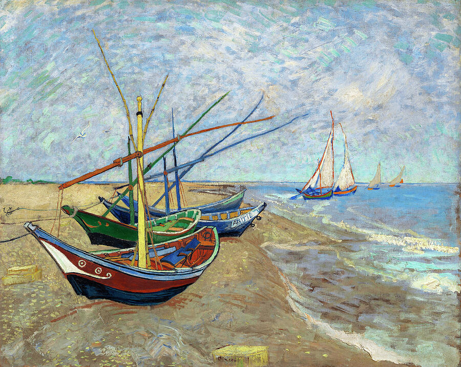 Vincent Van Gogh Painting - Vincent van Goghs Fishing Boats on the Beach at Saintes-Maries 1888 by Bob Pardue
