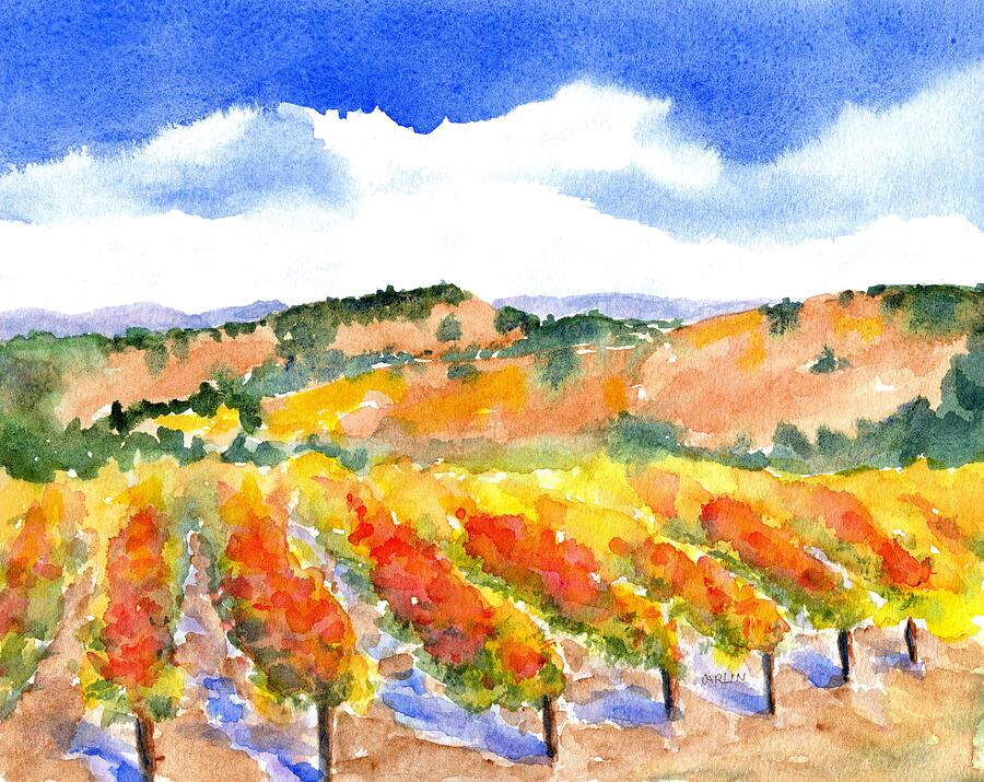 Vineyard and Rolling Hills Painting by Carlin Blahnik CarlinArtWatercolor