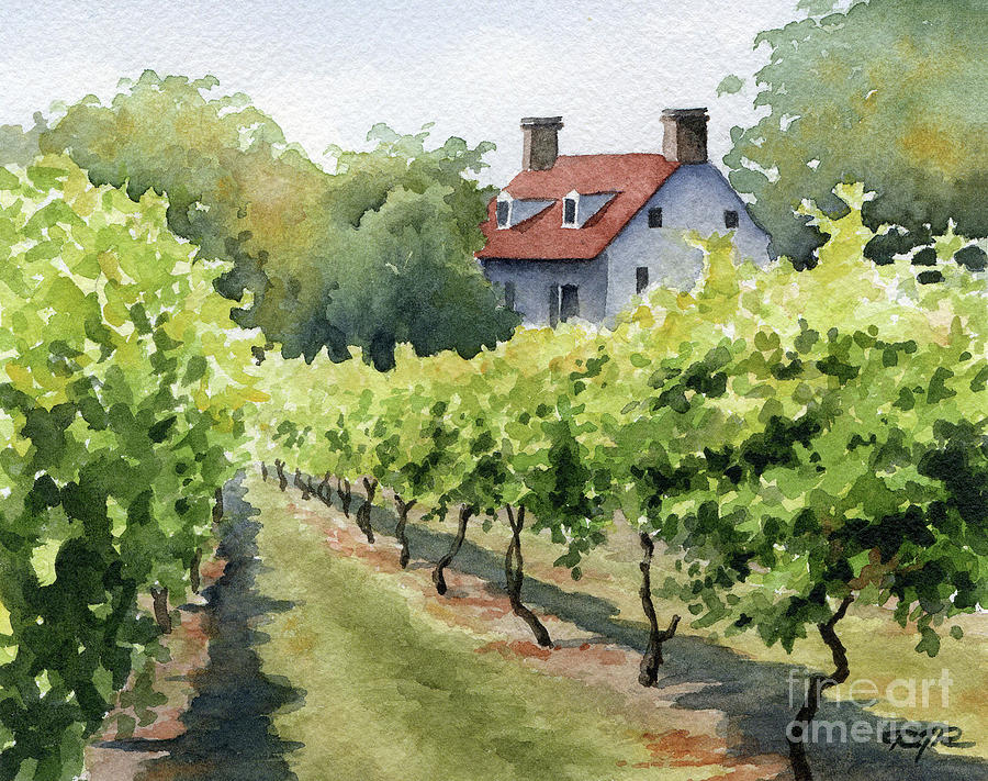 Vineyard House Watercolor Art Painting by David Rogers Pixels