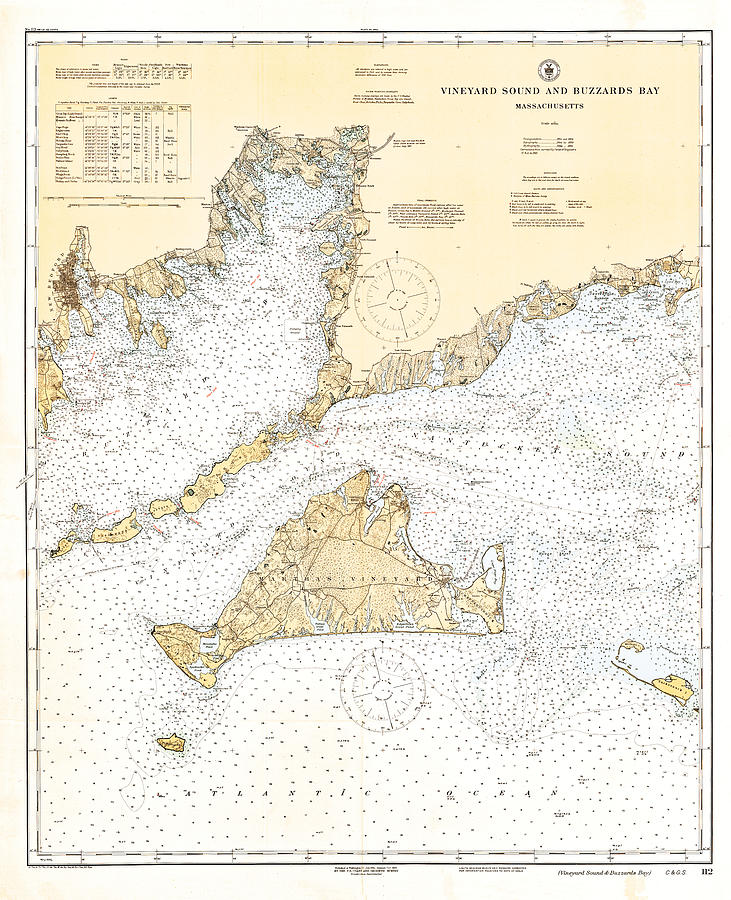 Vineyard Sound and Buzzards Bay Massachusetts 1920, CGS Chart 112 Digital Art by Nautical Chartworks