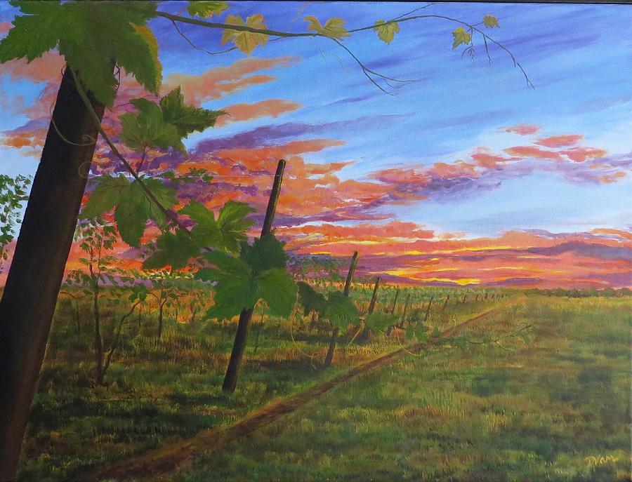 Vineyard Sunset Painting by Denise Van Deroef