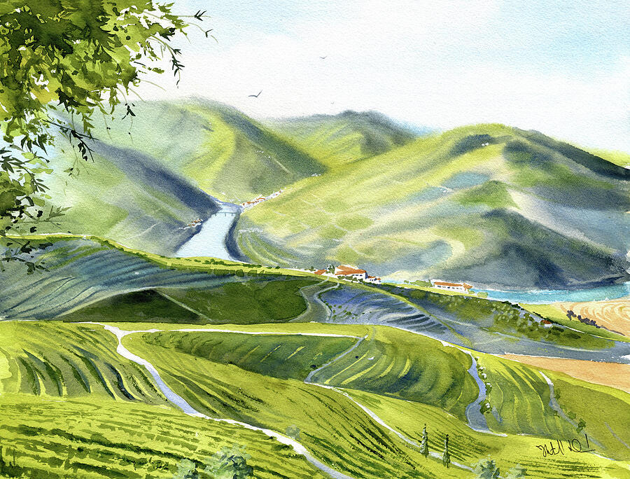 Vineyards In The Douro Valley Portugal Painting Painting by Dora Hathazi Mendes Vineyards In The Douro Valley Portugal Painting Painting by Dora Hathazi Mendes