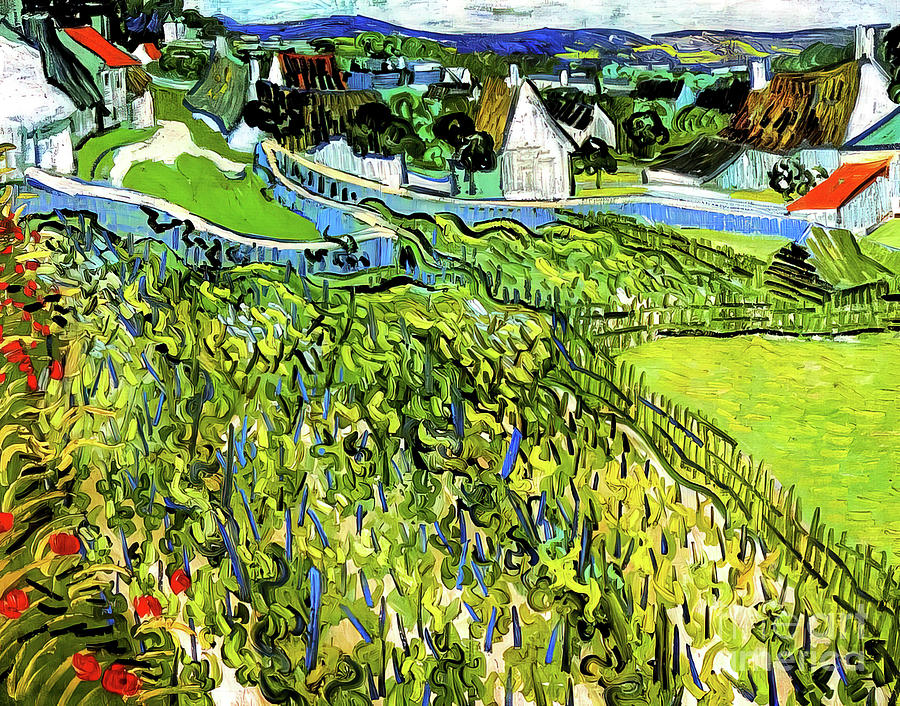 Vineyards With a View of Auvers by Vincent Van Gogh 1890 Painting by Vincent Van Gogh