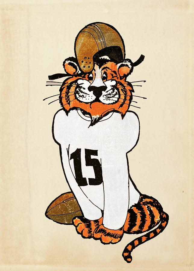 Vinnie the Vintage Football Tiger Mixed Media by Row One Brand