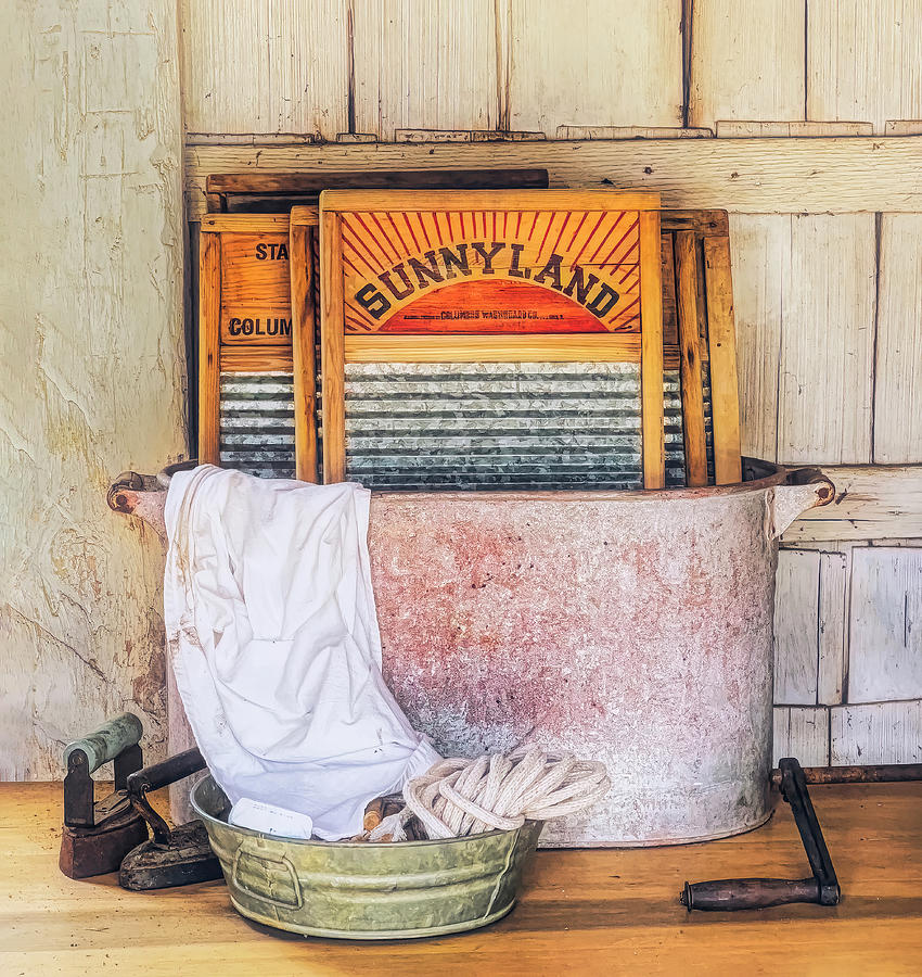 Vintage Washboard And Wringer by Gary Slawsky