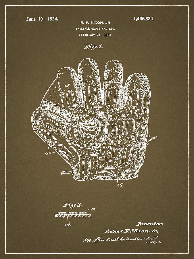 Vintage 1924 Baseball Glove Patent Drawing by Dan Sproul