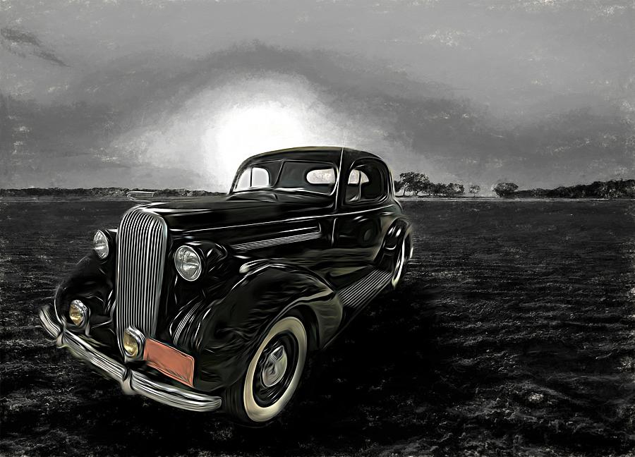 Vintage 1936 Buick Classic Motorcar Sunset Beach Mixed Media by Joan Stratton