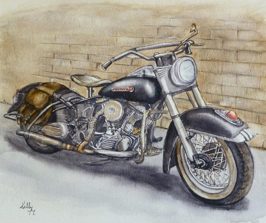 Vintage 1950s Motorcycle Painting by Kelly Mills