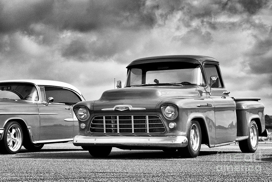 Vintage 1956 Chevrolet Pick Up Truck Monochrome Photograph by Tim Gainey