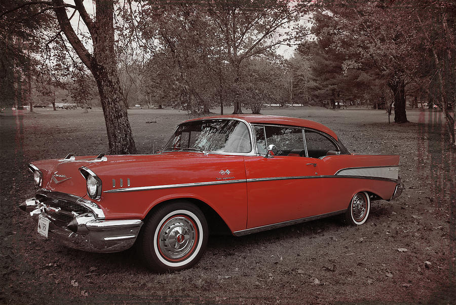 Vintage 1957 Smokin Hot Red Chevy Bel Air Photograph