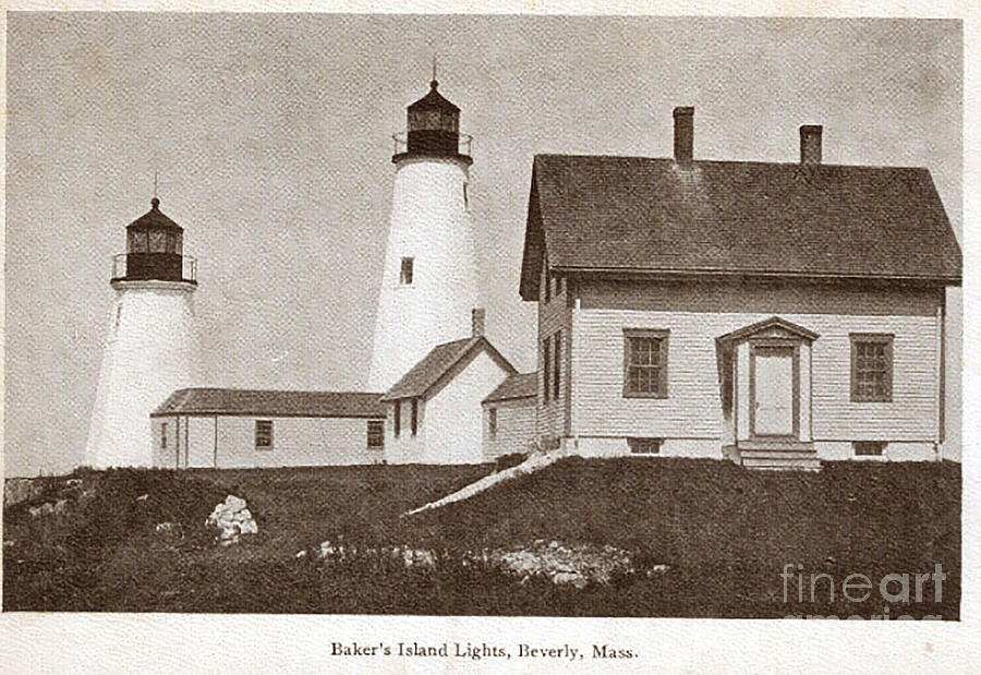 Vintage 1980-1918 Postcard Of Bakers Island Lights In Ma Photograph