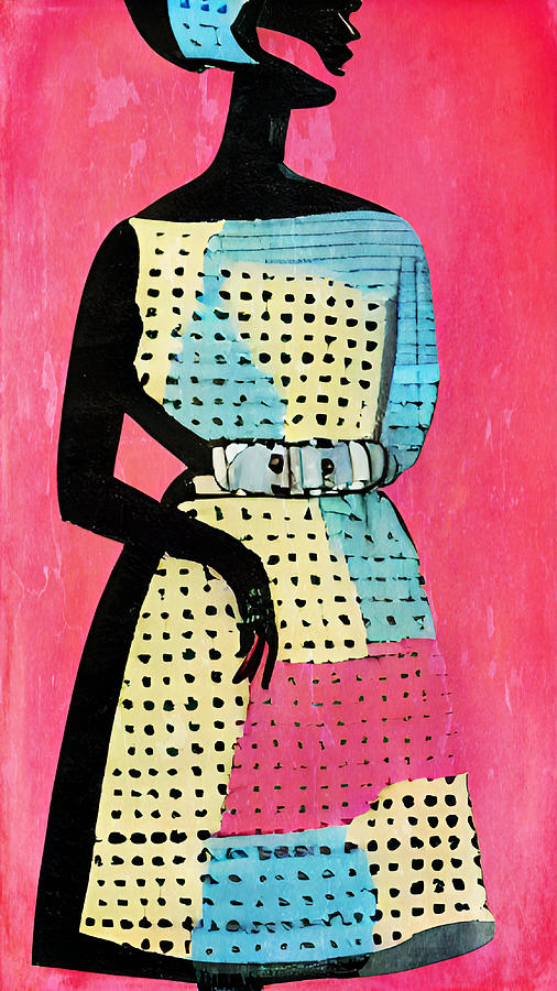 Vintage 60s Fashion Woman Dotted Dress Digital Art by Amalia Suruceanu