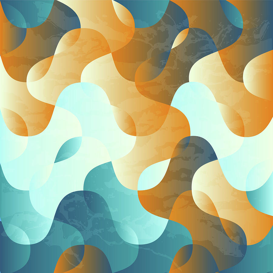 Vintage Abstract Wave Blue And Brown Pattern Mixed Media