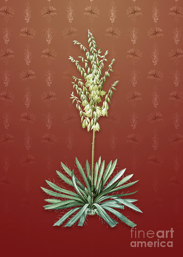 Vintage Adams Needle Botanical Art on Falu Red Pattern n.0644 Mixed Media by Holy Rock Design