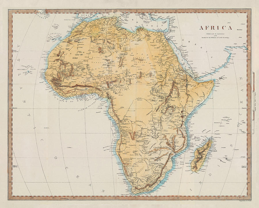 Vintage Africa Map 1830 Vintage African Continent Atlas Drawing by Adam Shaw