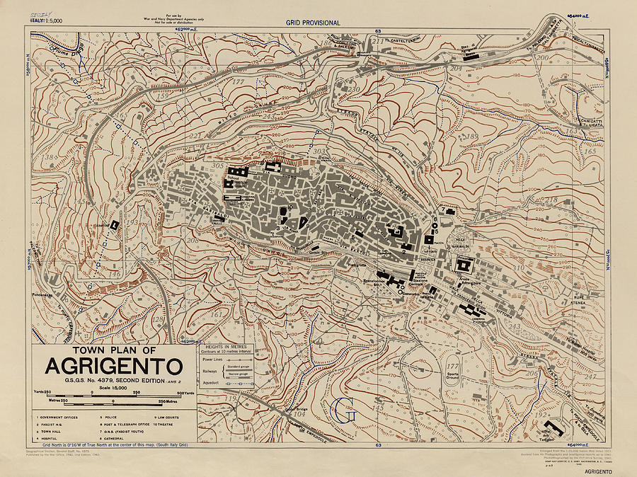 Vintage Agrigento Italy Map 1943 Drawing by Adam Shaw