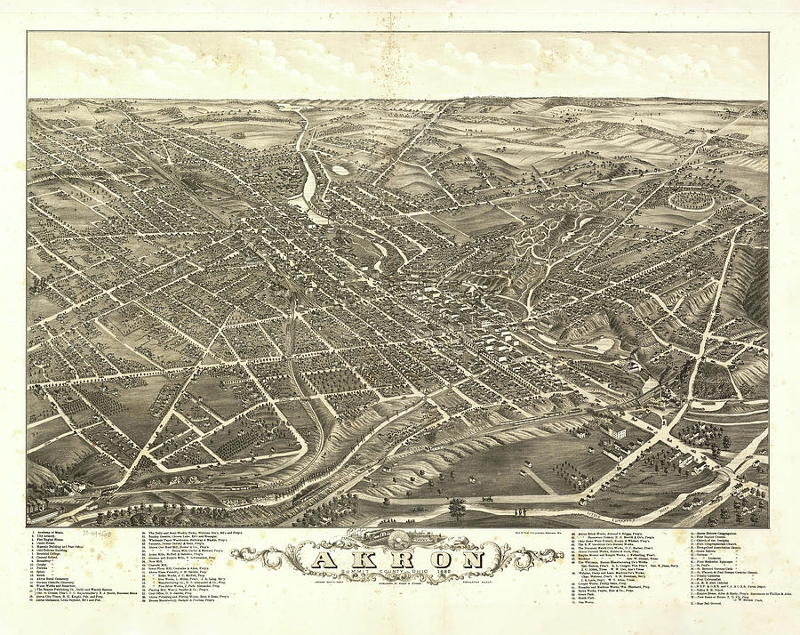 Vintage Akron OH Map 1882 Drawing by Adam Shaw