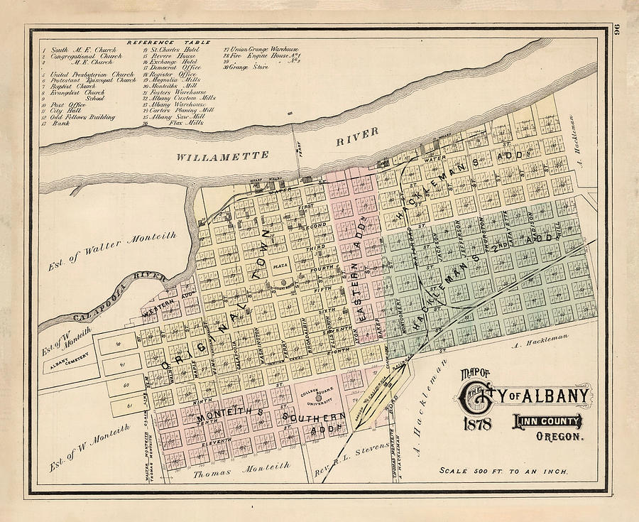 Vintage Albany Oregon Map 1878 Adam Shaw 