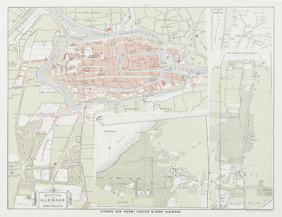 Vintage Alkmaar Netherlands Map 1883 Drawing by Adam Shaw