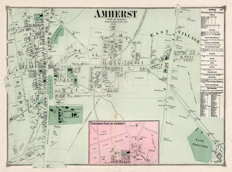 Vintage Amherst MA Map 1873 Drawing by Adam Shaw