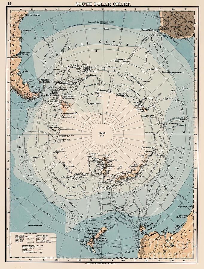 Vintage Antarctica Exploration Routes Map 1906 Painting by Alfie ...