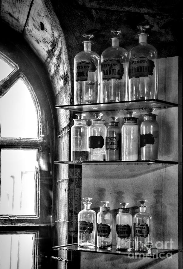 Vintage Apothecary Jars black and white by Paul Ward
