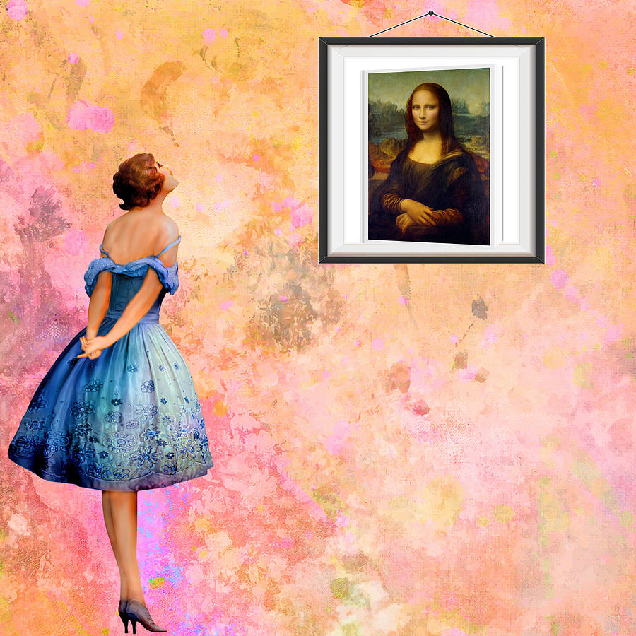 Vintage Art Print - Woman admiring the Mona Lisa Digital Art by Caterina Christakos