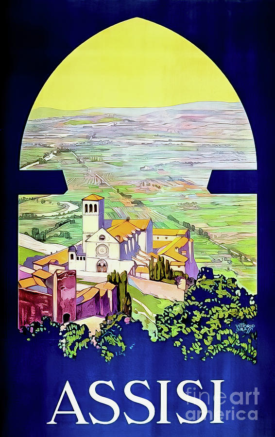 Vintage Assisi Italy Travel Poster 1926 Drawing by M G Whittingham