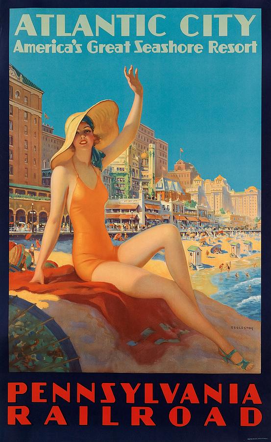 Travel Poster Painting - Vintage Atlantic City Travel Poster 1935 by Mountain Dreams