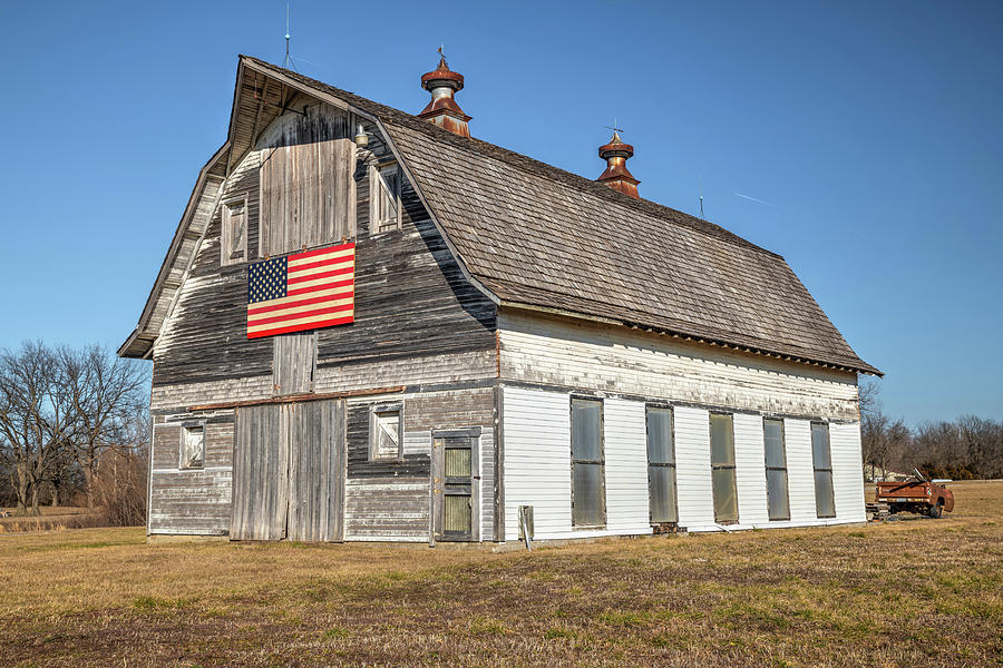 Vintage Barn With USA Flag Photograph by Gregory Ballos