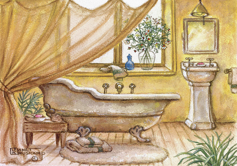 Vintage Bathtub II Painting by Janet Kruskamp