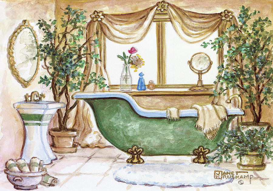 Vintage Bathtub III Painting by Janet Kruskamp