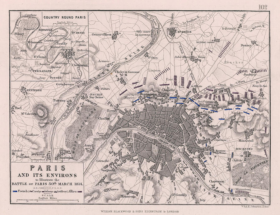 Vintage Battle Of Paris Map 1814 Drawing By Adam Shaw