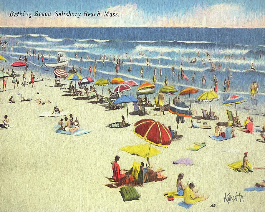 Vintage Beach - Old Salisbury Mass Postcard Digital Art by Rebecca Korpita