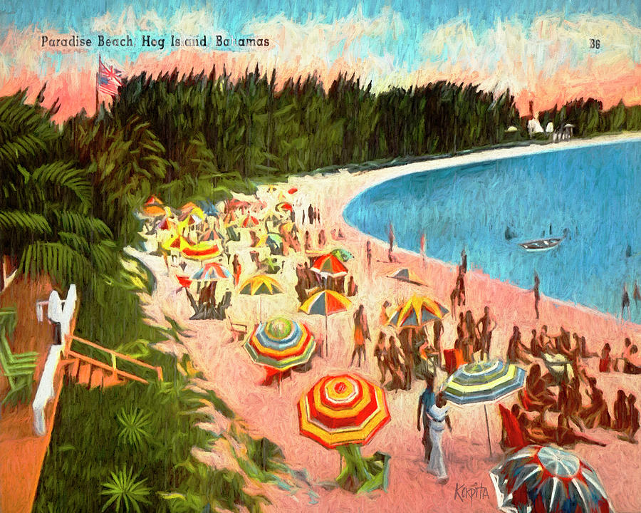 Vintage Beach - Paradise Beach Hog Island Bahamas Digital Art by Rebecca Korpita