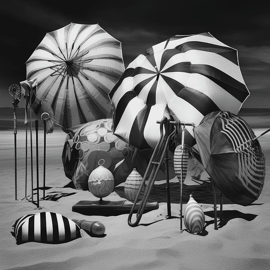 Vintage Beach Umbrellas And Paraphernalia Digital Art By Yopedro Fine Art America