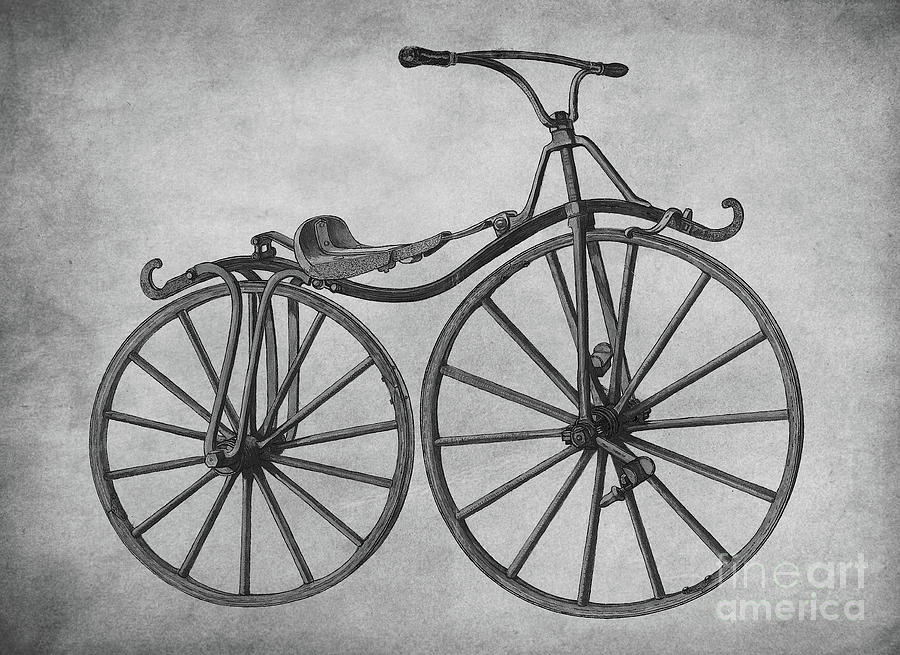 Vintage Bicycle by John L Cutting in black and white Drawing by Mark Miller