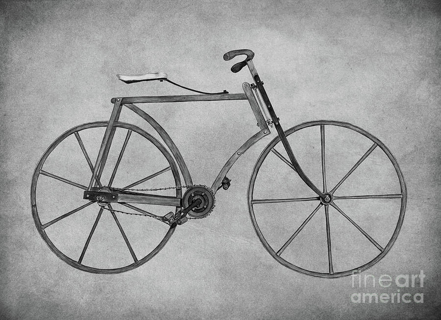 Vintage Bicycle by Marjorie Lee in black and white Drawing by Mark Miller