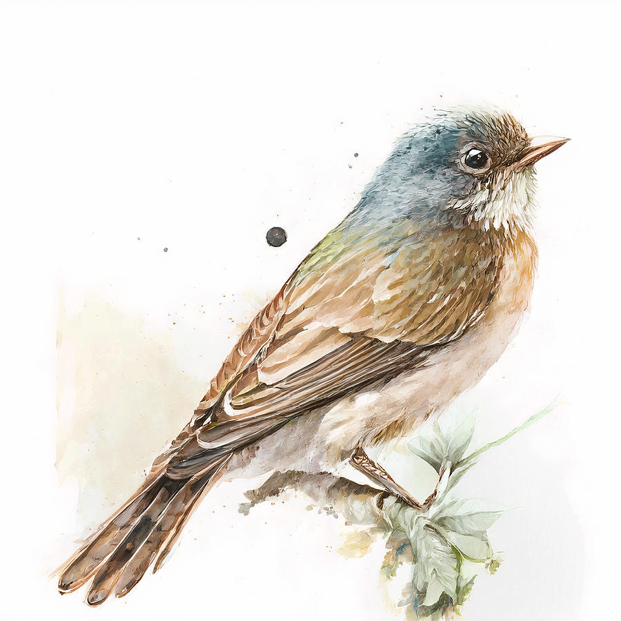 Nature Illustrations Painting - Vintage Bird Watercolor Drawing, Bird Illustration by Mounir Khalfouf