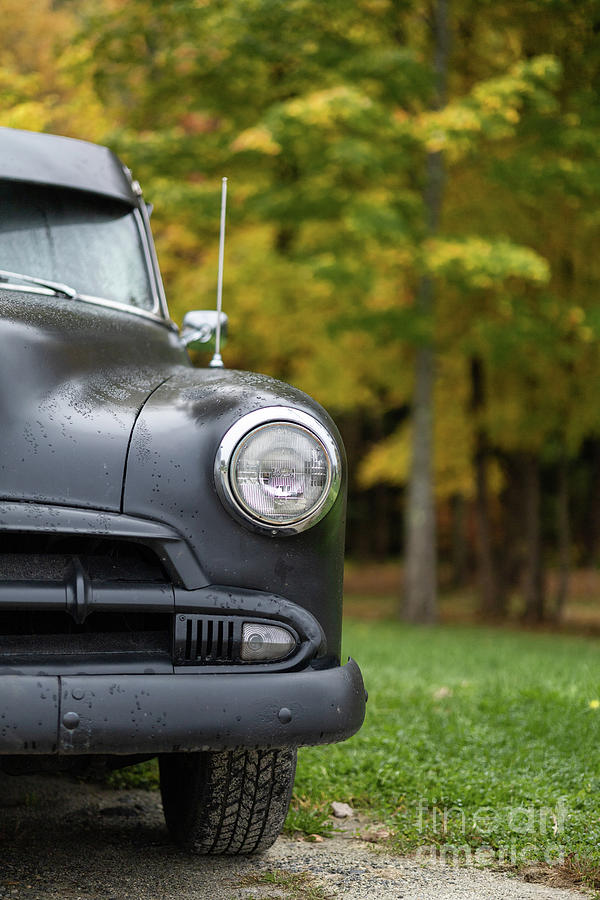 Vintage Black Sedan Fall Foliage Photograph by Edward Fielding