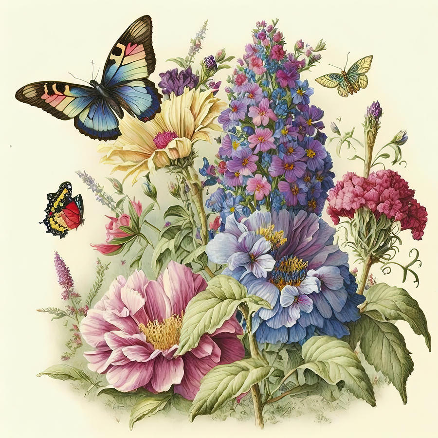 Vintage Blooms and Butterflies 2 Digital Art by Pink Pineapple Works ...