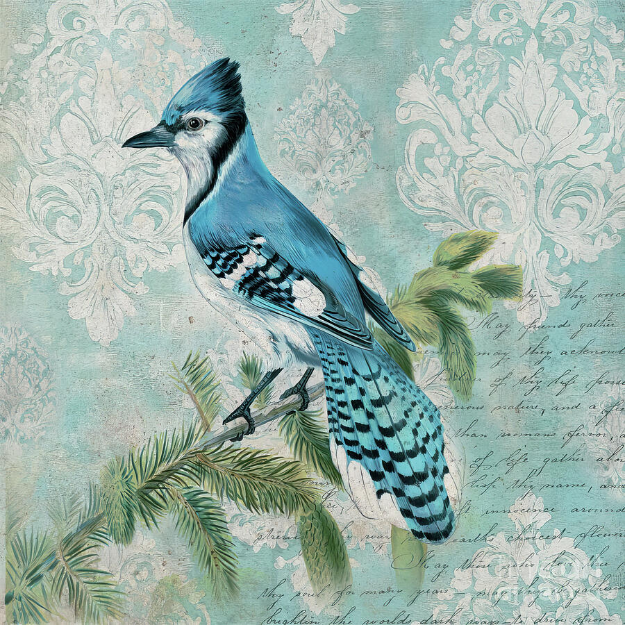 Vintage Blue Jay Painting by Tina LeCour Vintage Blue Jay Painting by Tina LeCour