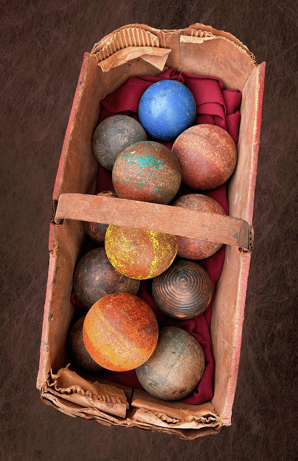 Vintage Bocce Balls In Tattered Basket Photograph by Gary Slawsky