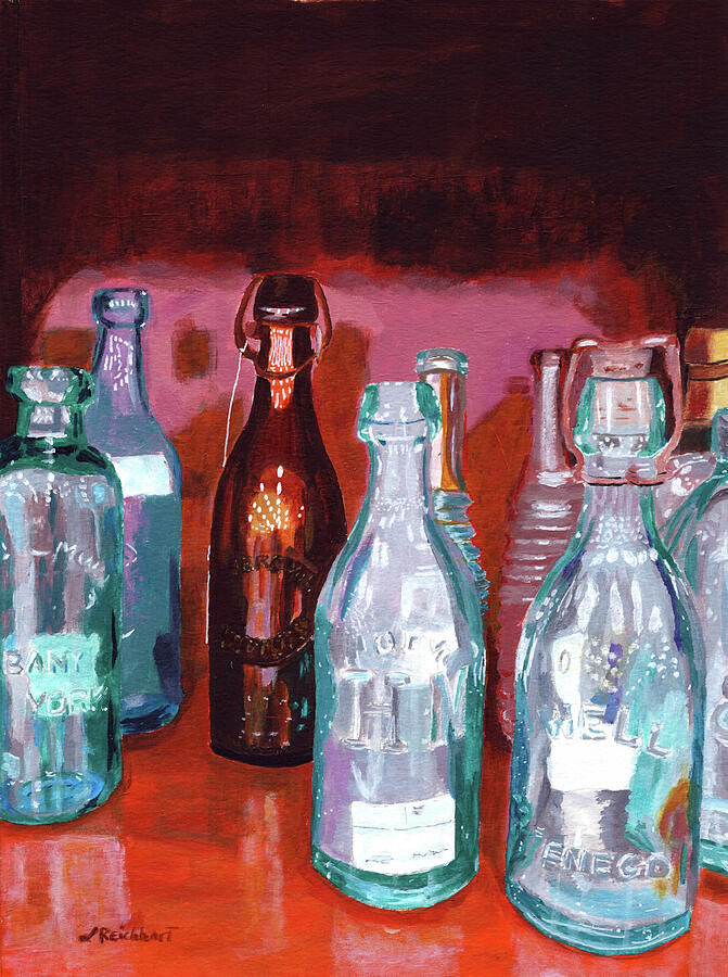 Vintage Bottles Painting by Lynne Reichhart
