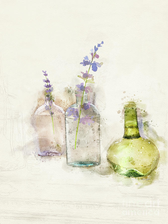 Vintage Bottles with Fresh Lavender Digital Art by Sue Zipkin