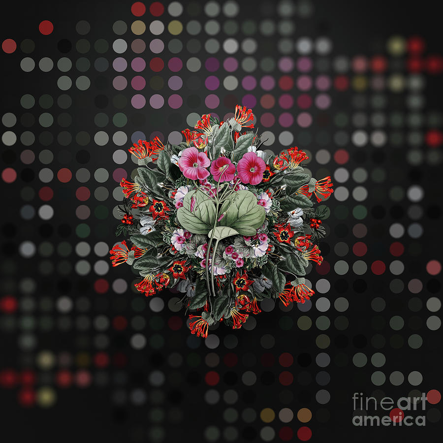 Vintage Painting - Vintage Bowies Oxalis Floral Wreath on Bokeh Dot Pattern n.0620 by Holy Rock Design