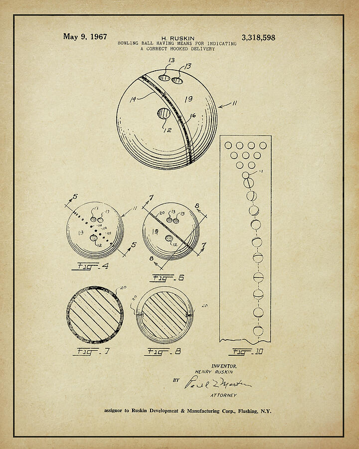 Vintage Bowling Ball Patent 1967 Digital Art by Dale Kincaid Vintage Bowling Ball Patent 1967 Digital Art by Dale Kincaid