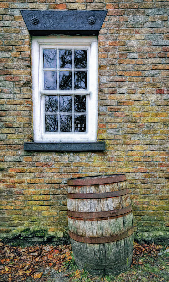 Vintage Brick Wall And Barrel Photograph by Gary Slawsky